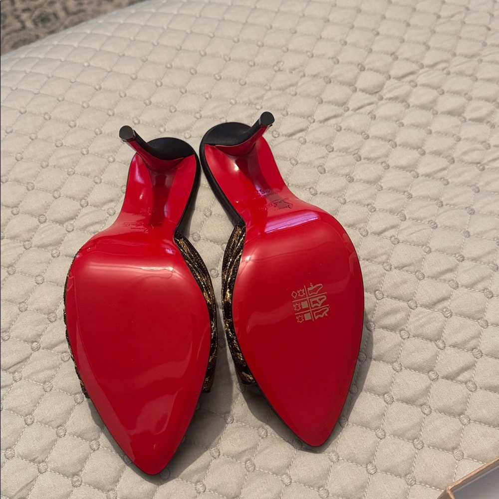 Christian Louboutin Black and Gold Mules - Picture 4 of 6